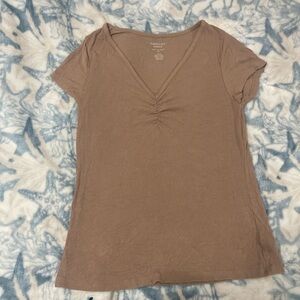 American Eagle Outfitters Brown V-Neck Short Sleeve Top